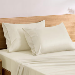 TOSMO luxury pillow case beige closeup texture showcasing silky-soft cooling fabric