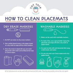 Tot Talk wipeable placemat closeup demonstrates easy cleanup after meals