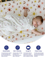 TotAha Boho Rainbow sheet on mattress top; breathable design aids cooling sleep