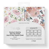 TotAha buttery-soft mini crib sheets in Meredith allover pale pink offer a cozy, skin-friendly sleep surface.