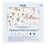 TotAha Cactus Pack N Play sheets folded, soft and breathable sleep-ready fabric.
