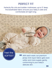 TotAha crib sheets Vintage Rose fabric close-up highlights soft, durable TotCare weave.