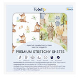 TotAha forest bear mini crib sheets shown in a cozy nursery for peaceful nights