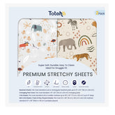 TotAha Jungle Animal Mini Crib Sheet close-up shows silky TotCare fabric for baby comfort.