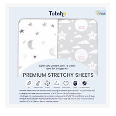 TotAha Premium Soft Pack N Play Sheets in Moon color, silky comfort for naps.
