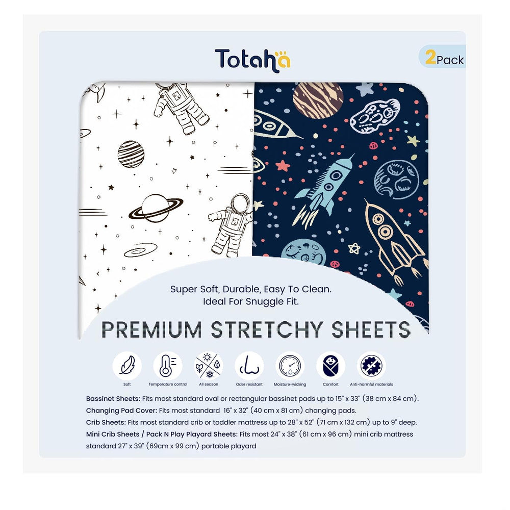 TotAha premium soft space pack n play sheets fabric closeup reveals TotCare softness