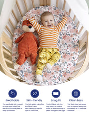 TotAha bassinet sheets pale pink closeup: durable, wash-after-wash softness.