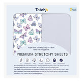 TotAha Soft Crib Sheets with Purple Butterfly top view showing silky comfort for peaceful nights.