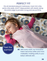 TotAha Star Moon Pack PNPlay sheets - gentle stretch for secure fit around playard mattress.