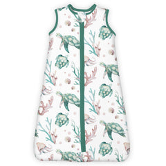 TOTBASIC 1.0 TOG sleep sack in green turtle ready for crib use.