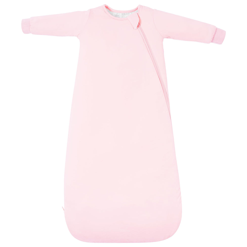 TOTBASIC baby sleep sack blush fabric closeup shows soft, cozy texture and gentle warmth