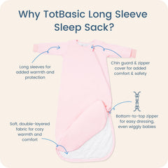 TOTBASIC baby sleep sack long sleeve blush demonstrates arm warmth for cozy nights