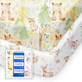 TotBasic forest bear pattern mini crib sheet closeup of ultra-soft jersey fabric for cozy naps