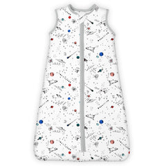 TOTBASIC sleep sack front view shows soft knit fabric and 1.0 TOG warmth for year-round comfort.