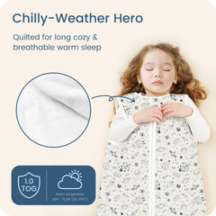 TOTBASIC sleep sack soft-knit fabric emphasizes breathable warmth for year-round comfort.