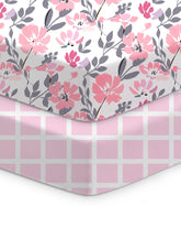TotChill Flower&Pink checkered crib sheet pack highlights cozy, breathable fabric for baby comfort.