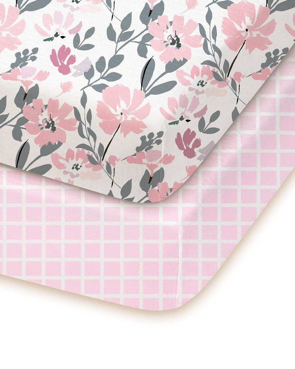 TotChill pack-n-play-sheets flower-pink-checkered fit snugly for baby comfort.
