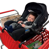 Totes Babies car seat carrier over cart enables hands-free shopping with baby safely snug.
