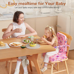 TOTIDYH toddler booster seat with 3-point harness enhances secure dining.