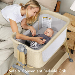 TotRun bassinet bedside sleeper attached to bed for seamless nighttime care.