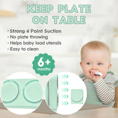 TourKing divided plate close-up shows three sections for balanced meals during toddler dining.
