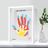 TOVIDO Wooden Family Handprint Kit packaging highlights safe materials for newborn keepsakes and simple setup