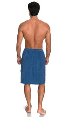 TowelSelections mens shower wrap Dutch Blue side view plush terry interior.