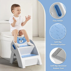 TPN navy step stool with wide steps supporting independent routines.