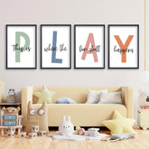TQianJiang Playroom wall art four-piece prints in vibrant colors for lively kids' spaces.