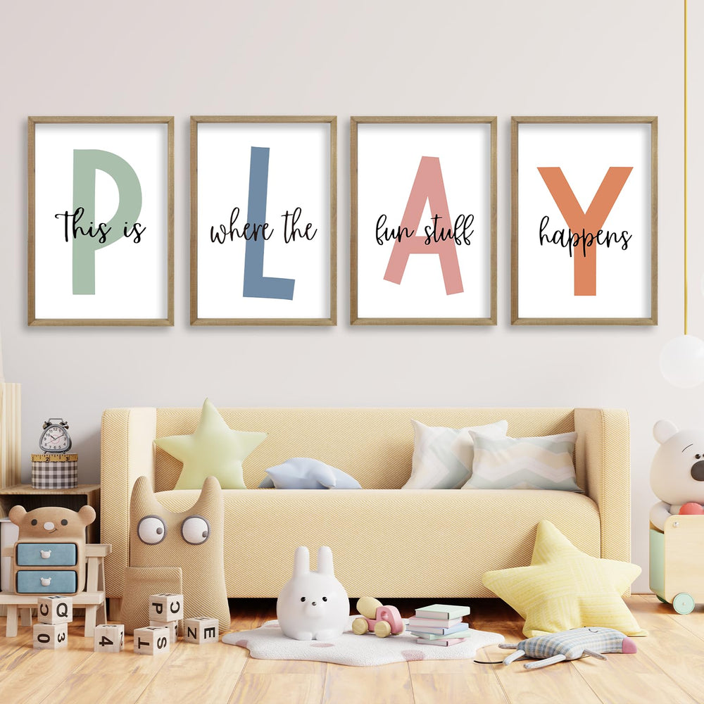 TQianJiang wall art set: four 11x16 frames showcasing playful scenes for kid-friendly room decor
