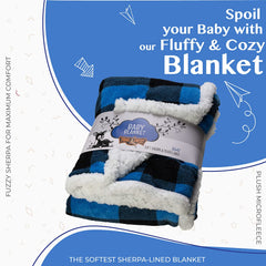 TrailCrest Ultra Soft Sherpa Fleece Plaid Baby Blanket folded demonstrates portable warmth for on the go