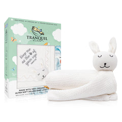 TRANQUIL KIDDO Christian baby blanket creme white folded offers cozy newborn warmth.