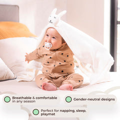 TRANQUIL KIDDO newborn cozy closeup featuring soft knit cotton.