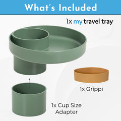 Travel Tray USA Moss Green snack-time tray keeps snacks organized on road trips.