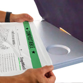 TrayMask compostable tray cover packaging shows eco-friendly travel protection