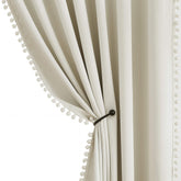 Treatmentex Pom Pom Curtains bedroom setup enhances cozy ambiance while blocking light.