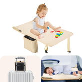 TrekBabe folded beige toddler airplane bed ready for travel