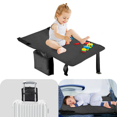 TrekBabe toddler airplane bed side-view demonstrates cozy rest on long flights.