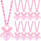 TrelaCo pacifier necklaces pink pack adds festive decor and party favors for a baby shower.