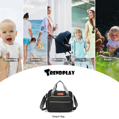 TRENDPLAY diaper bag tote converted to crossbody for hands-free strolling and travel.