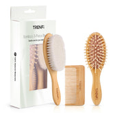TRENFI bamboo baby hair brush close-up with soft goat bristles for gentle detangling