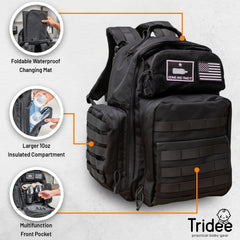 Tridee Dad Diaper Bag used diaper pouch shows organized disposal during outings.