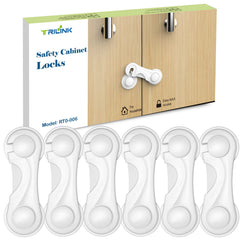 TRILINK cabinet locks 6-pack on kitchen cabinet doors promote child safety and organization.