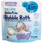 TruKid Bubble Podz closeup shows bubbly foam for gentle bath time