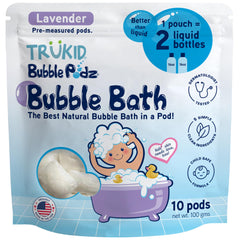 TruKid Bubble Podz closeup shows bubbly foam for gentle bath time
