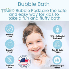 TruKid Bubble Podz fragrance-free formula suits sensitive skin and eczema-prone kids.