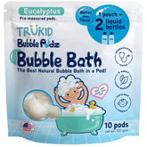 TruKid Bubble Podz dissolving in water to create playful bath bubbles.