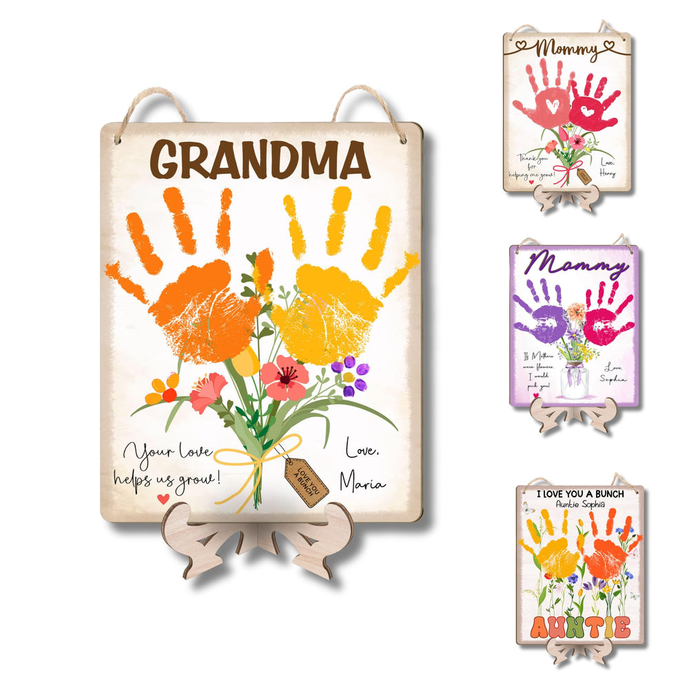 TRUMPETIC custom diy baby handprint flowers sign front view, sentimental grandma gift