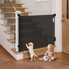 TrusTot retractable gate extended 55-inch width for stair safety and convenience.