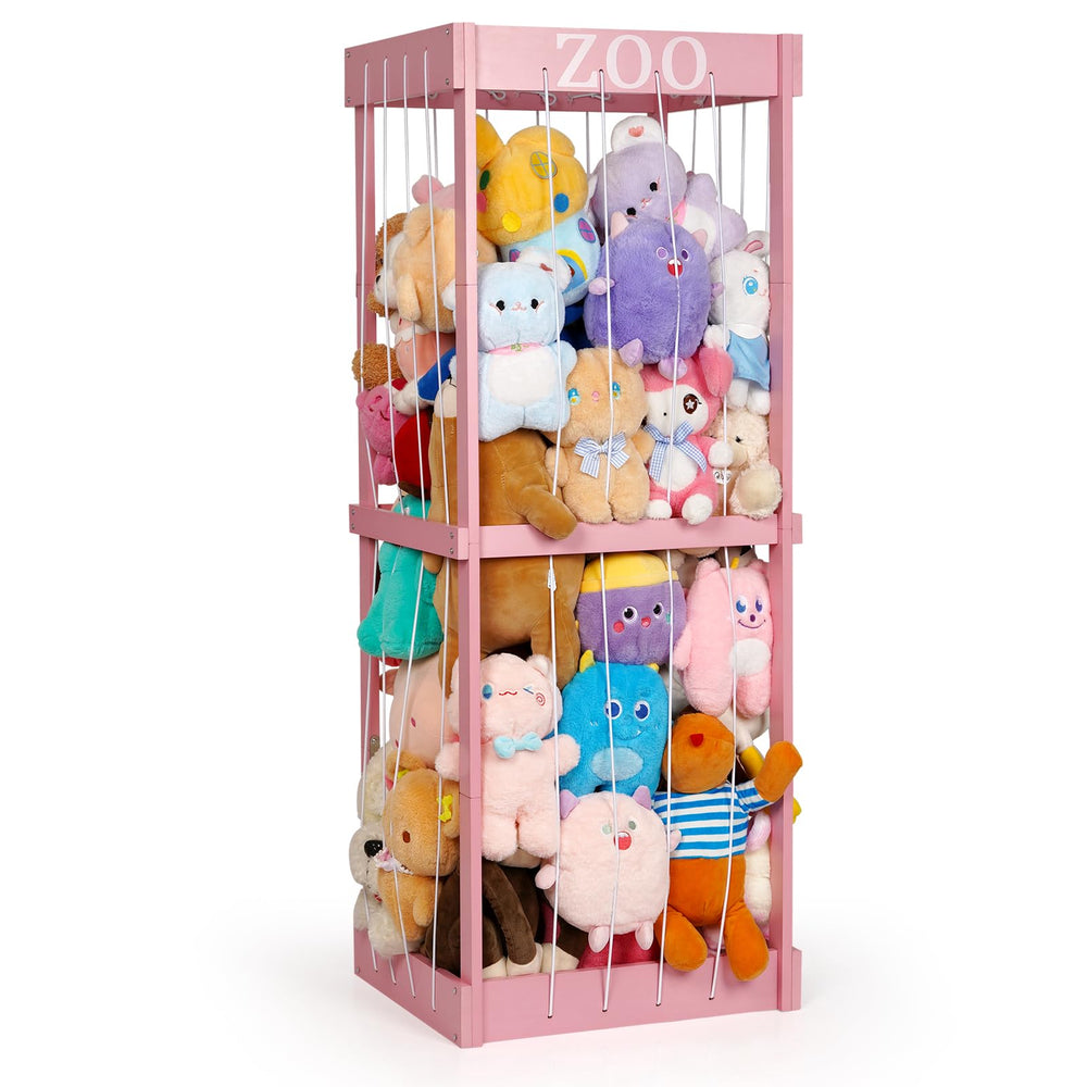 Trycooling stuffed animal zoo storage pink front view highlights space-saving nursery design